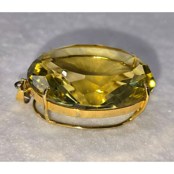 Vintage Large Faceted Oval Yellow Citrine Pendant With Gold Plated Setting HS133 - Picture 9 of 10